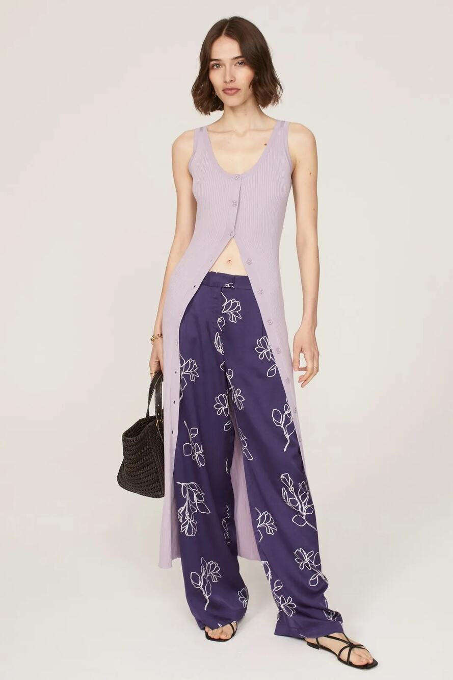 Jason Wu Size 4 Dark Blue Floral Print High Waisted Wide Leg Trouser Pants